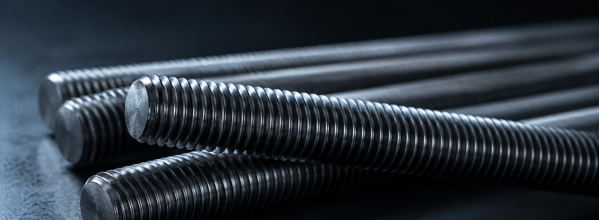 Close-up of steel threaded rods